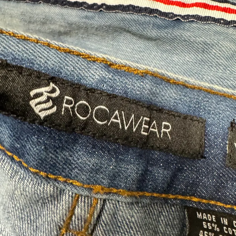 Rocawear Jean Shorts Baggy Fit USA‎ Flag Faded Wash Y2K Mens 50 (50x14 ACTUAL)